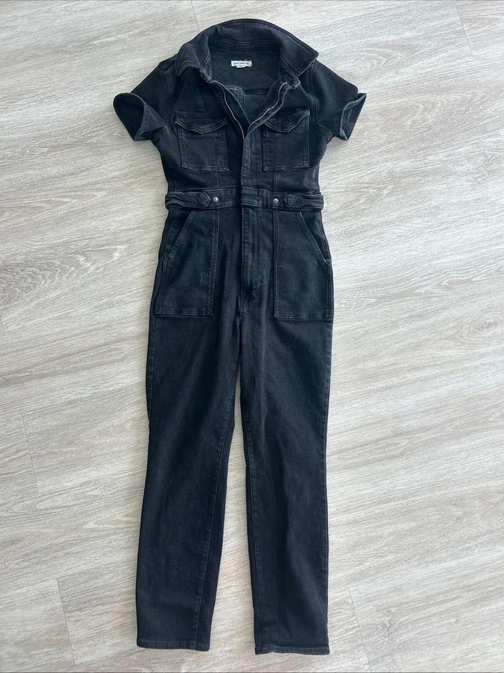 Good American Fit For Success Jumpsuit Womens M Black Denim Short Sleeve Romper - Picture 2 of 7